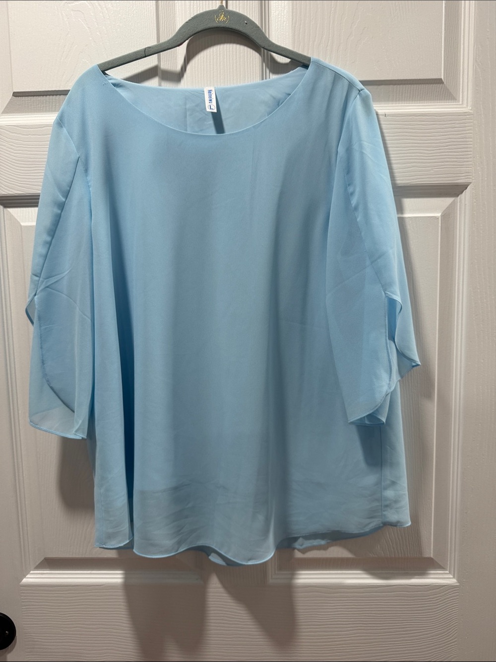 Light Blue Chiffon Blouse with Layered Dolman Sleeves